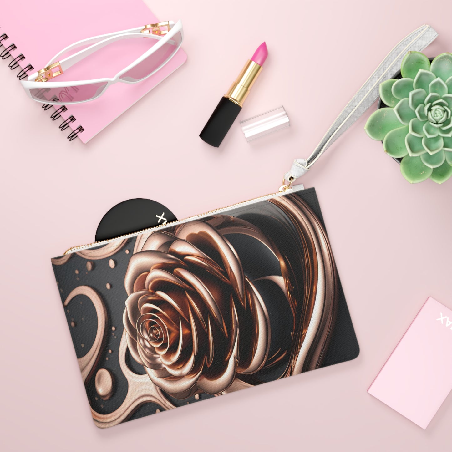 Golden Rose Swirl Clutch Bag