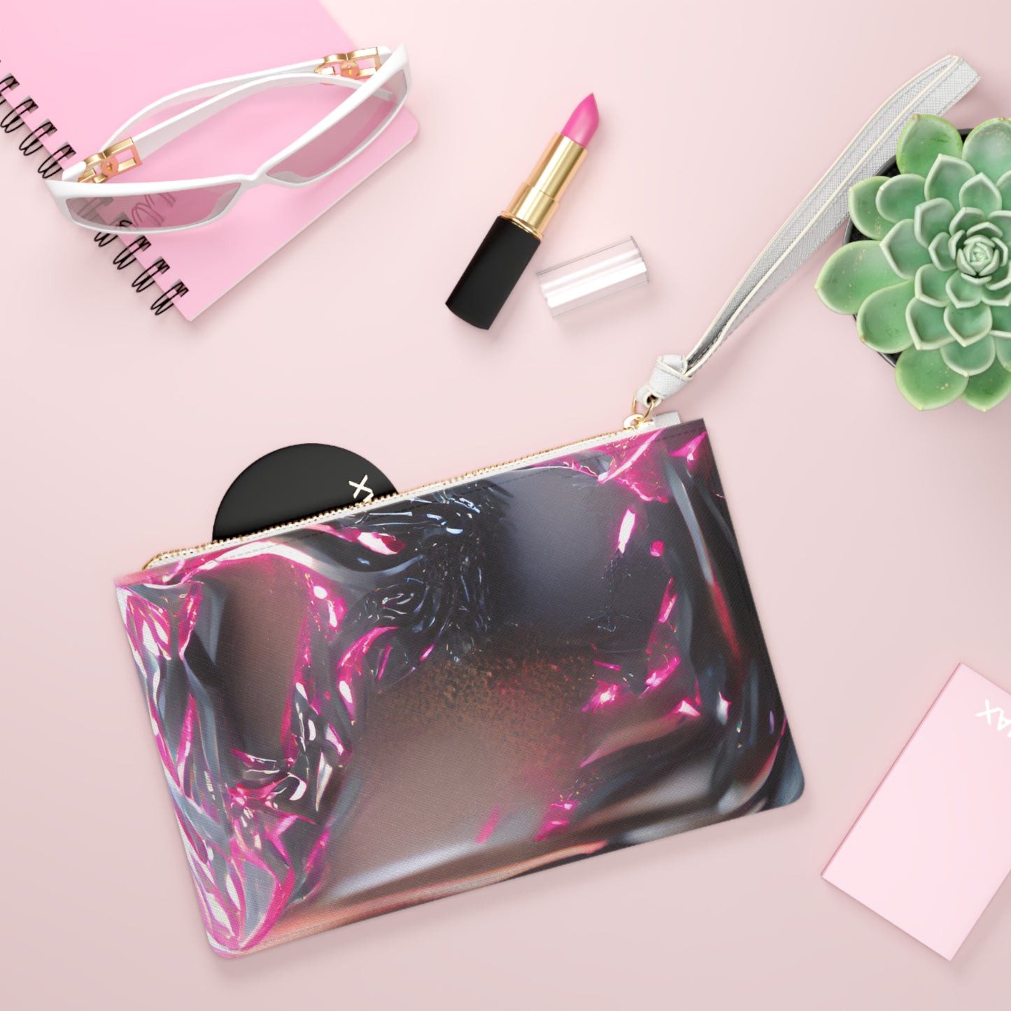 Pink & Black Swirling Plastine Clutch