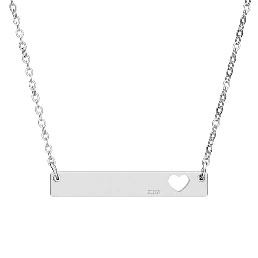 Cutout Heart Bar Necklace — Engravable Pendant