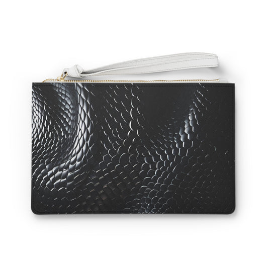 Faux Black Snakeskin Clutch