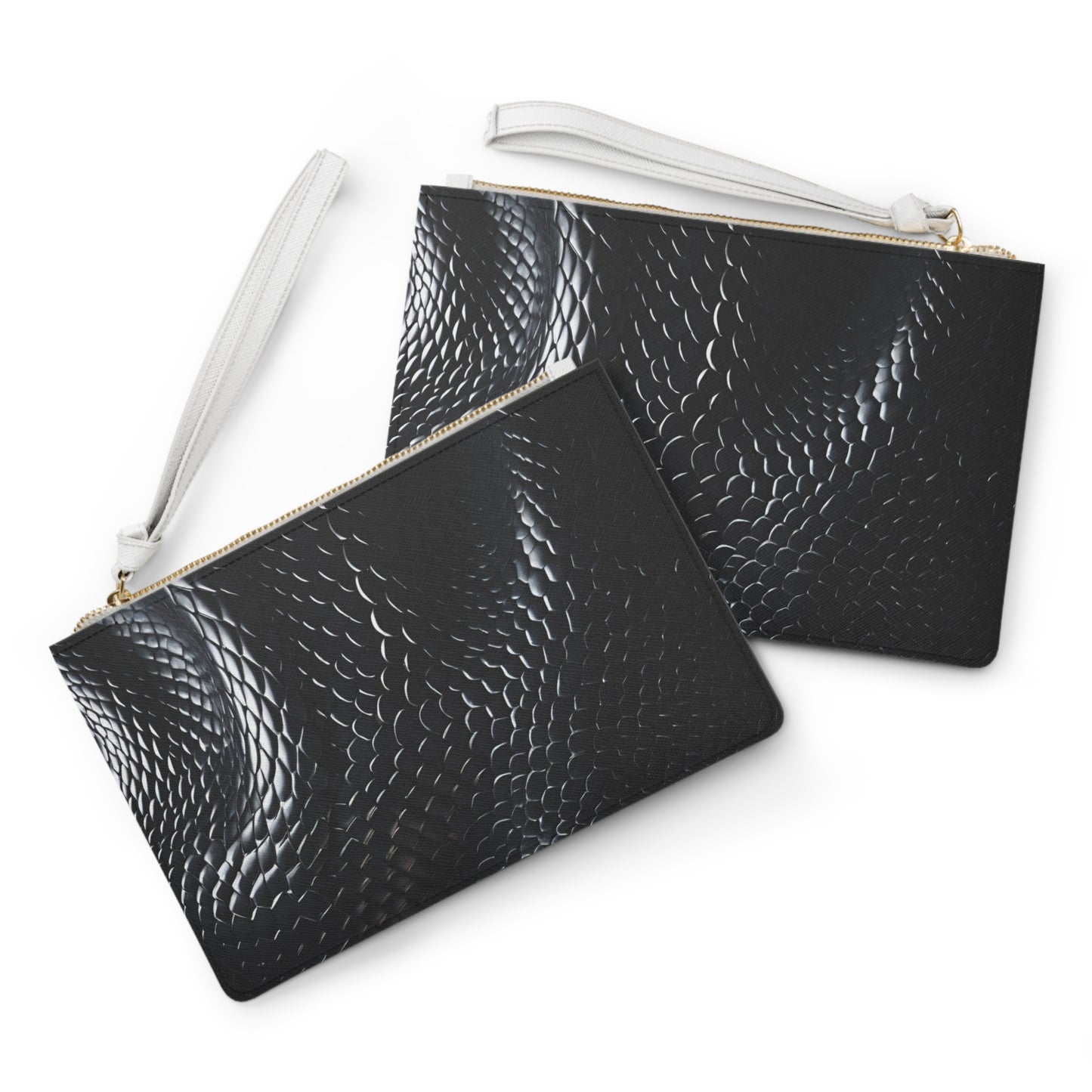 Faux Black Snakeskin Clutch